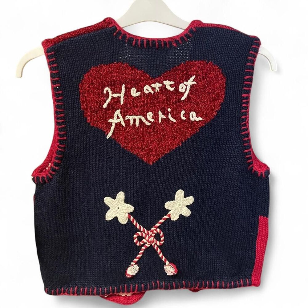 Marsh Landing Heart of America patchwork knit sweater vest size S - Picture 2 of 4